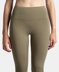 Microfiber Elastane Stretch Performance 7/8th Leggings with Broadwaistband & Back Pocket - Earth