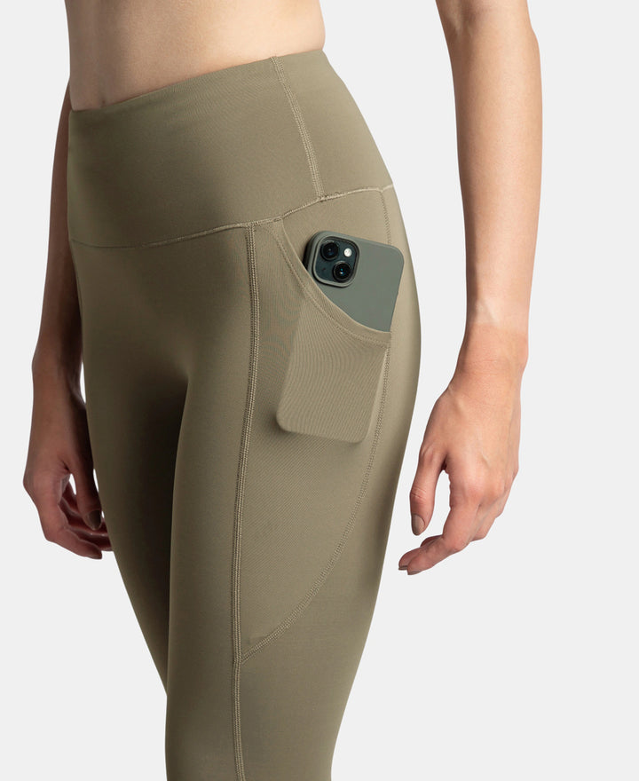 Microfiber Elastane Stretch Performance 7/8th Leggings with Broadwaistband & Back Pocket - Earth
