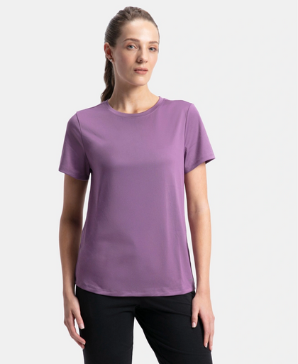 Microfiber Polyester Fabric Relaxed Fit Solid Round Neck Half Sleeve T-Shirt - Chinese Violet