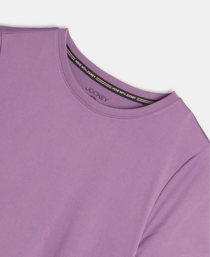 Microfiber Polyester Fabric Relaxed Fit Solid Round Neck Half Sleeve T-Shirt - Chinese Violet