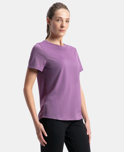 Microfiber Polyester Fabric Relaxed Fit Solid Round Neck Half Sleeve T-Shirt - Chinese Violet