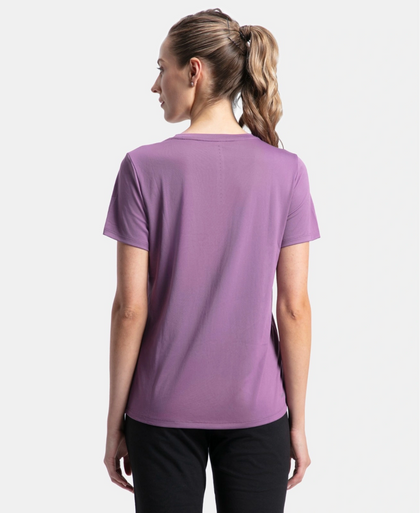 Microfiber Polyester Fabric Relaxed Fit Solid Round Neck Half Sleeve T-Shirt - Chinese Violet