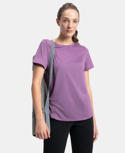Microfiber Polyester Fabric Relaxed Fit Solid Round Neck Half Sleeve T-Shirt - Chinese Violet