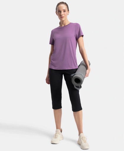 Microfiber Polyester Fabric Relaxed Fit Solid Round Neck Half Sleeve T-Shirt - Chinese Violet