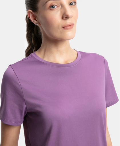 Microfiber Polyester Fabric Relaxed Fit Solid Round Neck Half Sleeve T-Shirt - Chinese Violet
