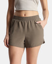 Microfiber Elastane Stretch Double Layered Woven Fabric Regular Fit Shorts with Zipper Pockets - Earth