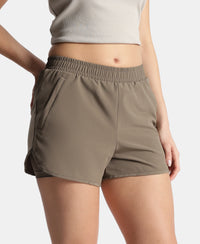 Microfiber Elastane Stretch Double Layered Woven Fabric Regular Fit Shorts with Zipper Pockets - Earth