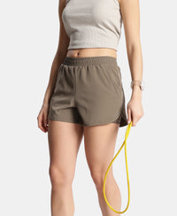 Microfiber Elastane Stretch Double Layered Woven Fabric Regular Fit Shorts with Zipper Pockets - Earth