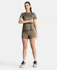 Microfiber Elastane Stretch Double Layered Woven Fabric Regular Fit Shorts with Zipper Pockets - Earth