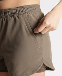 Microfiber Elastane Stretch Double Layered Woven Fabric Regular Fit Shorts with Zipper Pockets - Earth