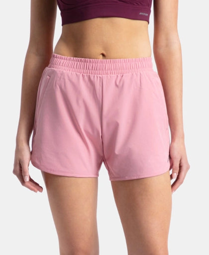 Microfiber Elastane Stretch Double Layered Woven Fabric Regular Fit Shorts with Zipper Pockets - Rose