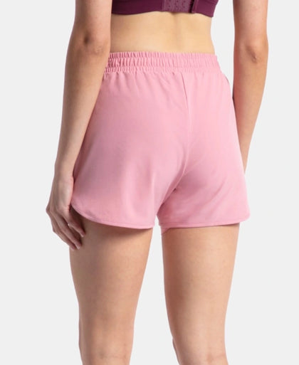 Microfiber Elastane Stretch Double Layered Woven Fabric Regular Fit Shorts with Zipper Pockets - Rose