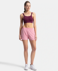 Microfiber Elastane Stretch Double Layered Woven Fabric Regular Fit Shorts with Zipper Pockets - Rose