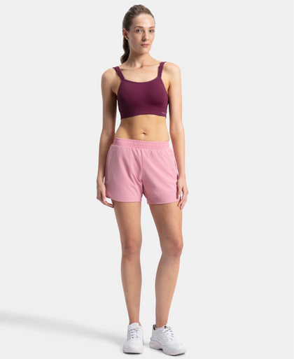 Microfiber Elastane Stretch Double Layered Woven Fabric Regular Fit Shorts with Zipper Pockets - Rose