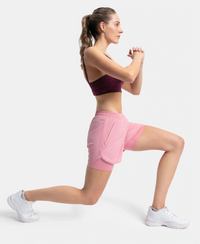 Microfiber Elastane Stretch Double Layered Woven Fabric Regular Fit Shorts with Zipper Pockets - Rose