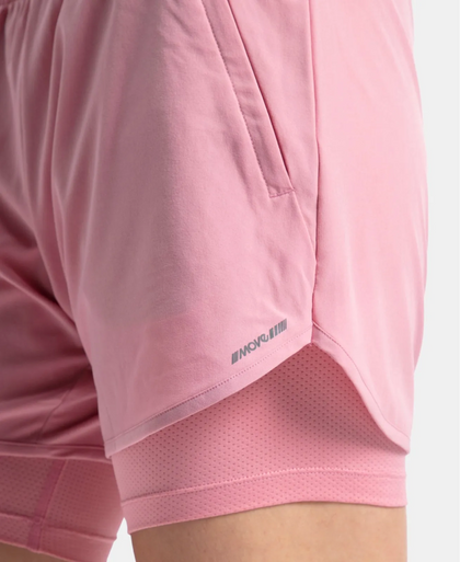 Microfiber Elastane Stretch Double Layered Woven Fabric Regular Fit Shorts with Zipper Pockets - Rose