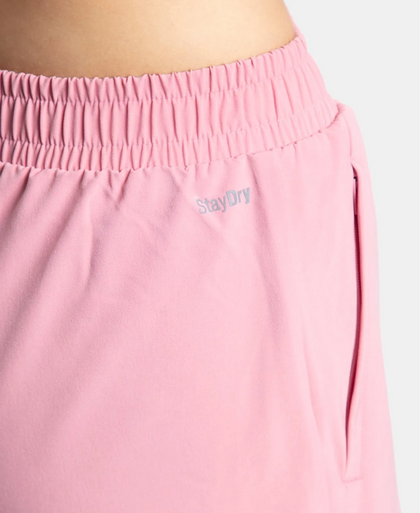 Microfiber Elastane Stretch Double Layered Woven Fabric Regular Fit Shorts with Zipper Pockets - Rose