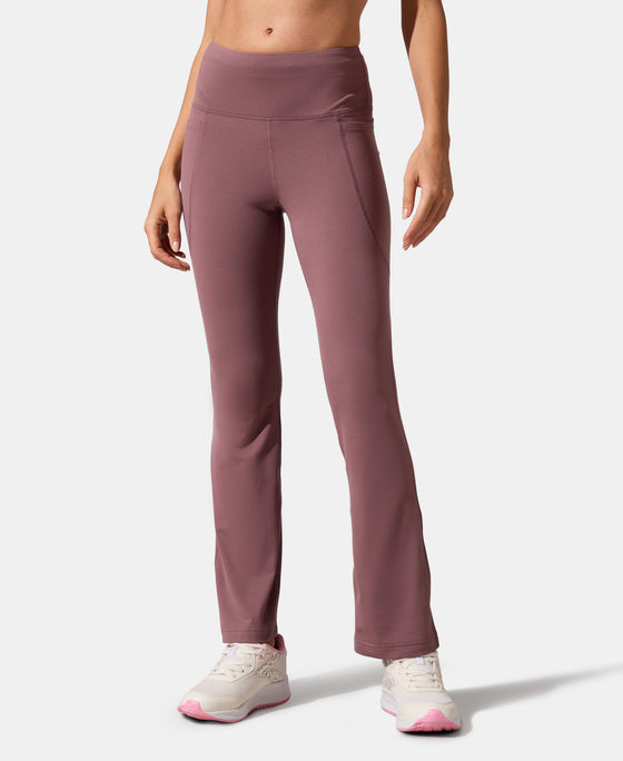 Microfiber Elastane Stretch Regular Fit Flared Pants with StayFresh Treatment - Flint