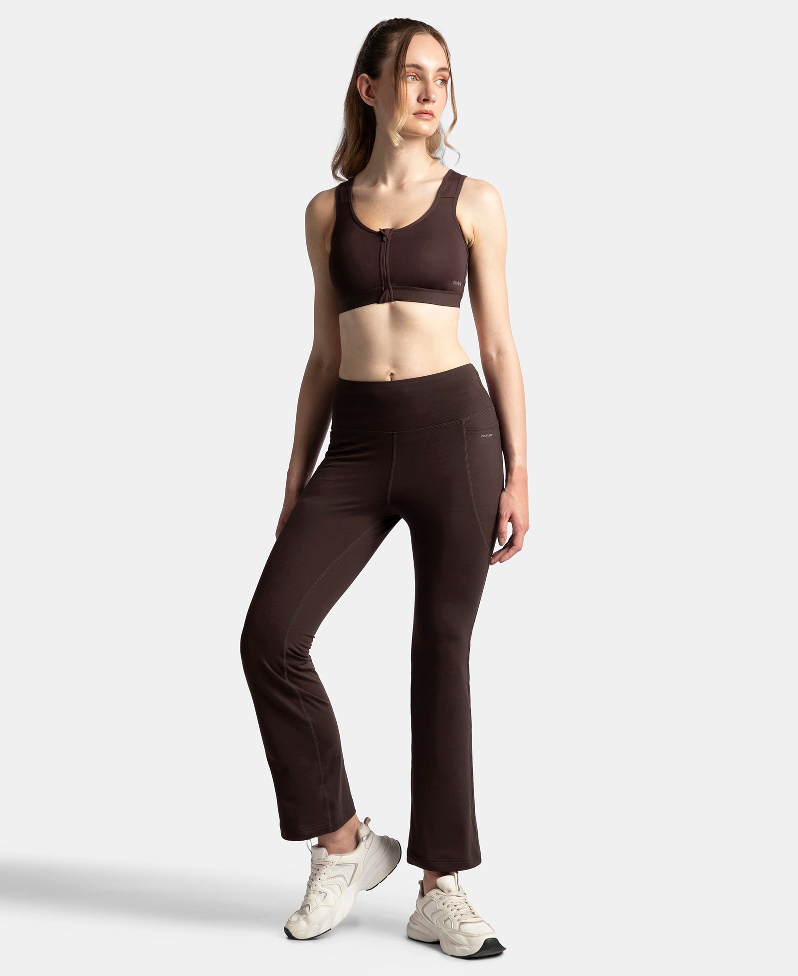 Microfiber Elastane Stretch Regular Fit Flared Pants with StayFresh Treatment - Coffee