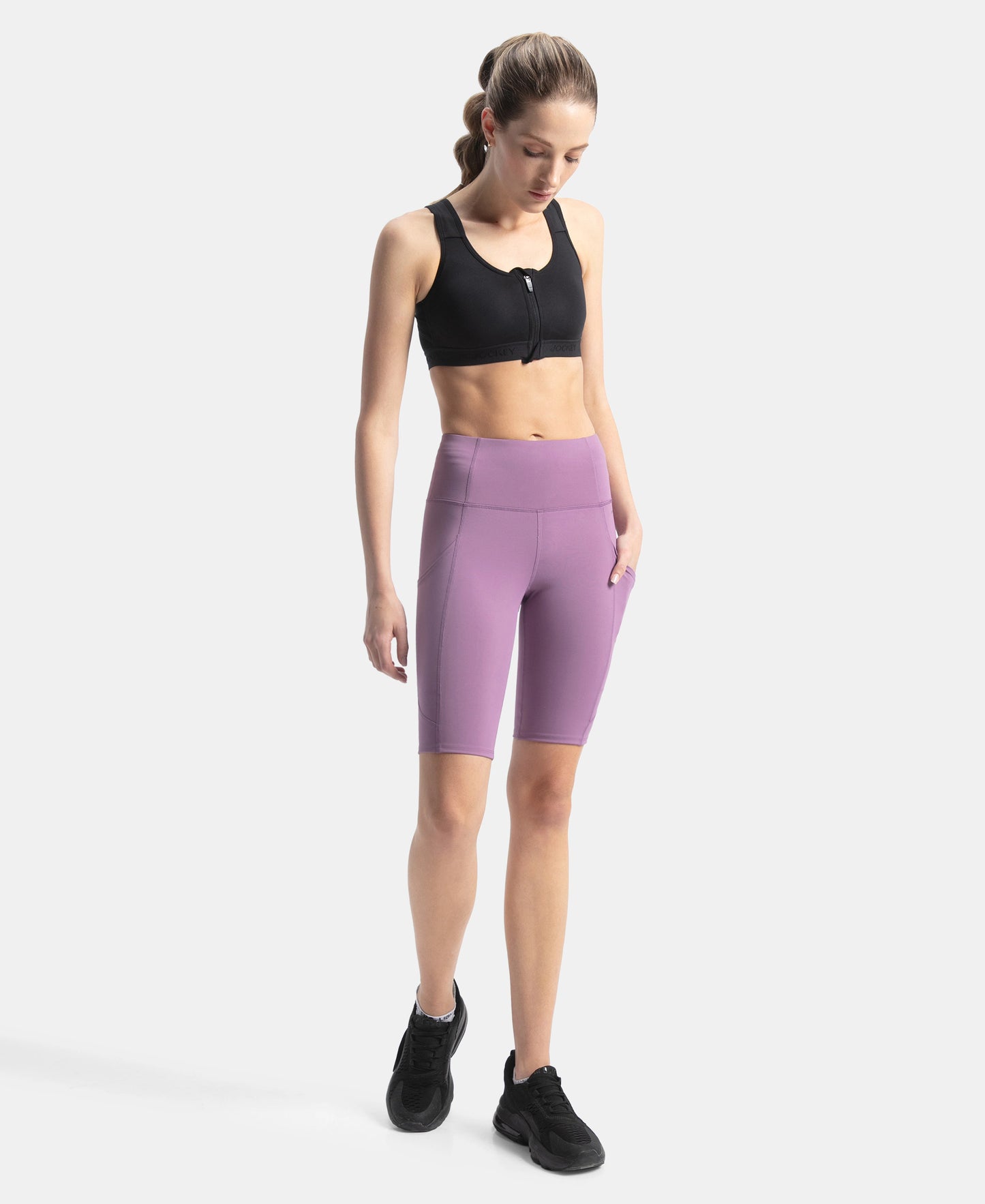 Microfiber Elastane Stretch Slim Fit Shorts with Side Pockets - Chinese Violet