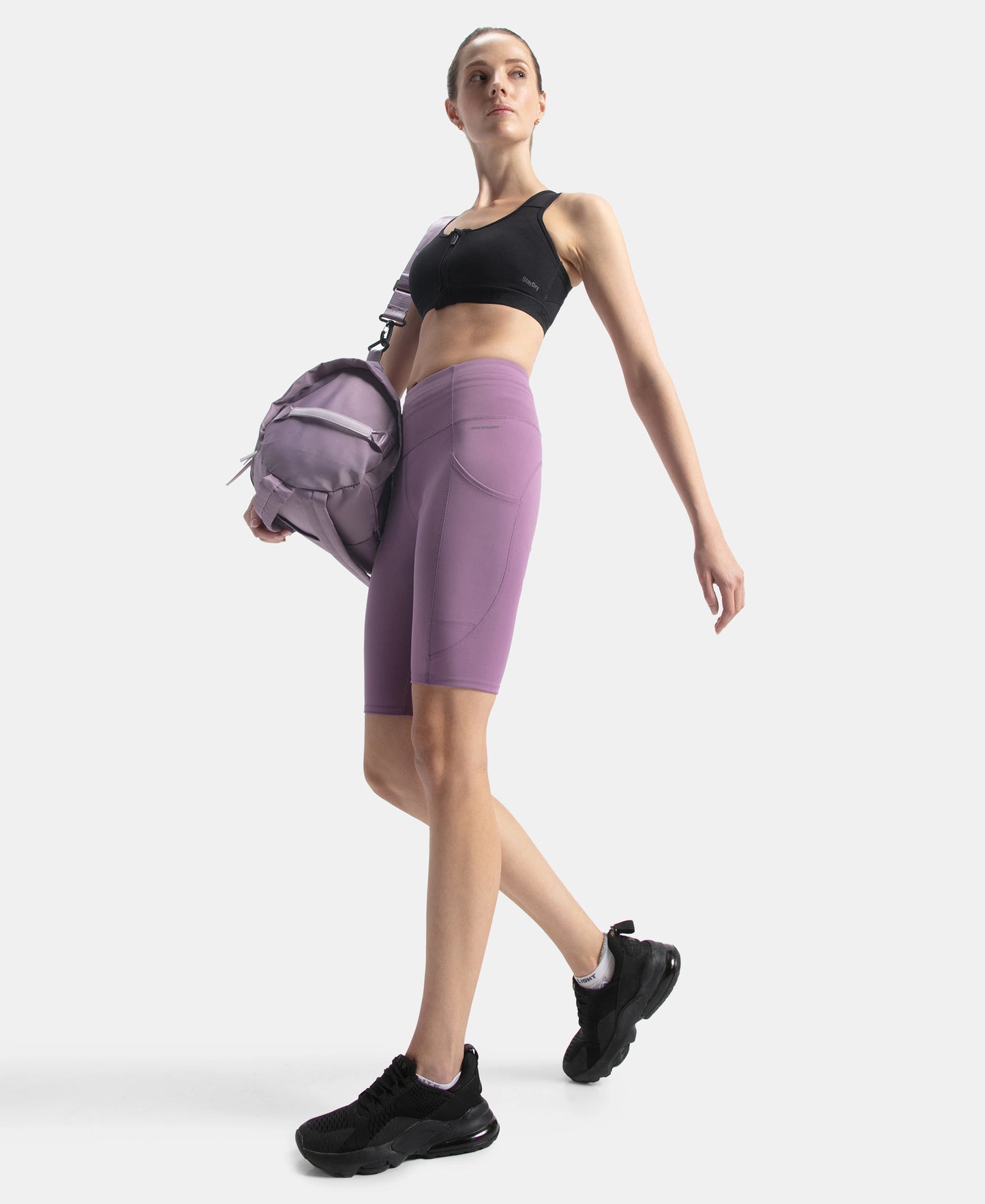 Microfiber Elastane Stretch Slim Fit Shorts with Side Pockets - Chinese Violet