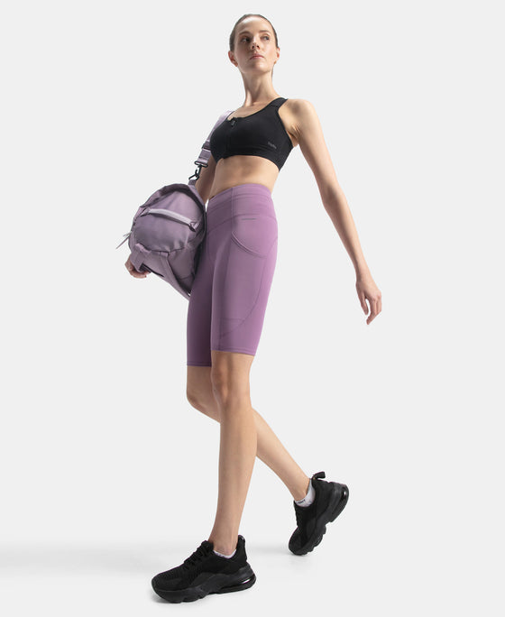 Microfiber Elastane Stretch Slim Fit Shorts with Side Pockets - Chinese Violet