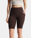 Microfiber Elastane Stretch Slim Fit Shorts with Side Pockets - Coffee