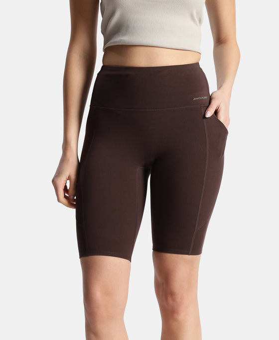 Microfiber Elastane Stretch Slim Fit Shorts with Side Pockets - Coffee