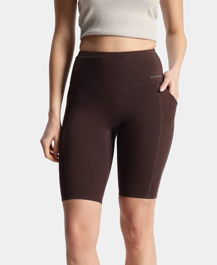 Microfiber Elastane Stretch Slim Fit Shorts with Side Pockets - Coffee