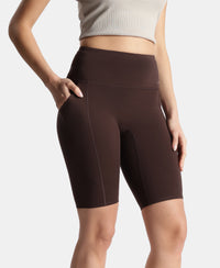 Microfiber Elastane Stretch Slim Fit Shorts with Side Pockets - Coffee