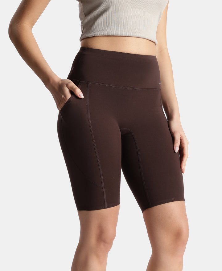 Microfiber Elastane Stretch Slim Fit Shorts with Side Pockets - Coffee