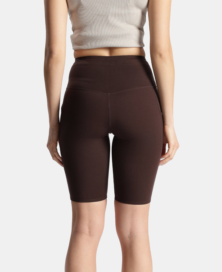 Microfiber Elastane Stretch Slim Fit Shorts with Side Pockets - Coffee