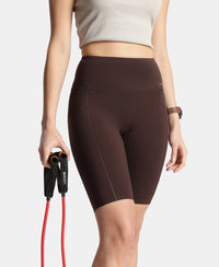 Microfiber Elastane Stretch Slim Fit Shorts with Side Pockets - Coffee