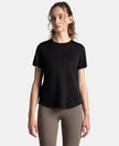 Microfiber Fabric Regular Fit Half Sleeve Breathable Mesh T-Shirt - Black