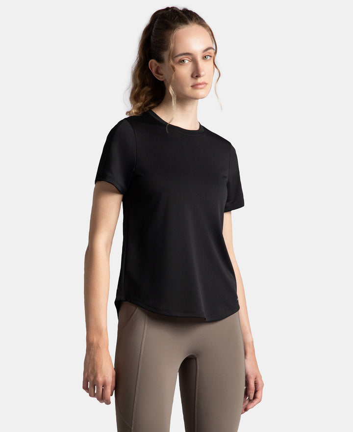 Microfiber Fabric Regular Fit Half Sleeve Breathable Mesh T-Shirt - Black