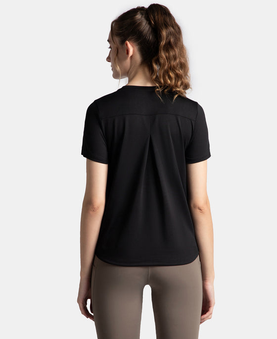 Microfiber Fabric Regular Fit Half Sleeve Breathable Mesh T-Shirt - Black