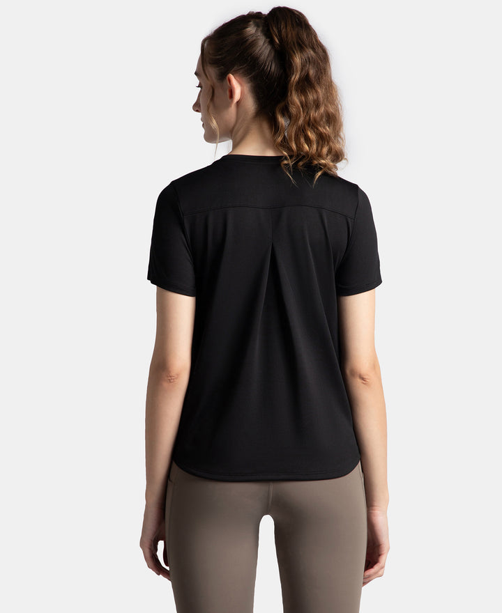 Microfiber Fabric Regular Fit Half Sleeve Breathable Mesh T-Shirt - Black