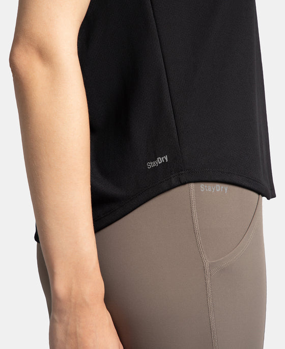 Microfiber Fabric Regular Fit Half Sleeve Breathable Mesh T-Shirt - Black