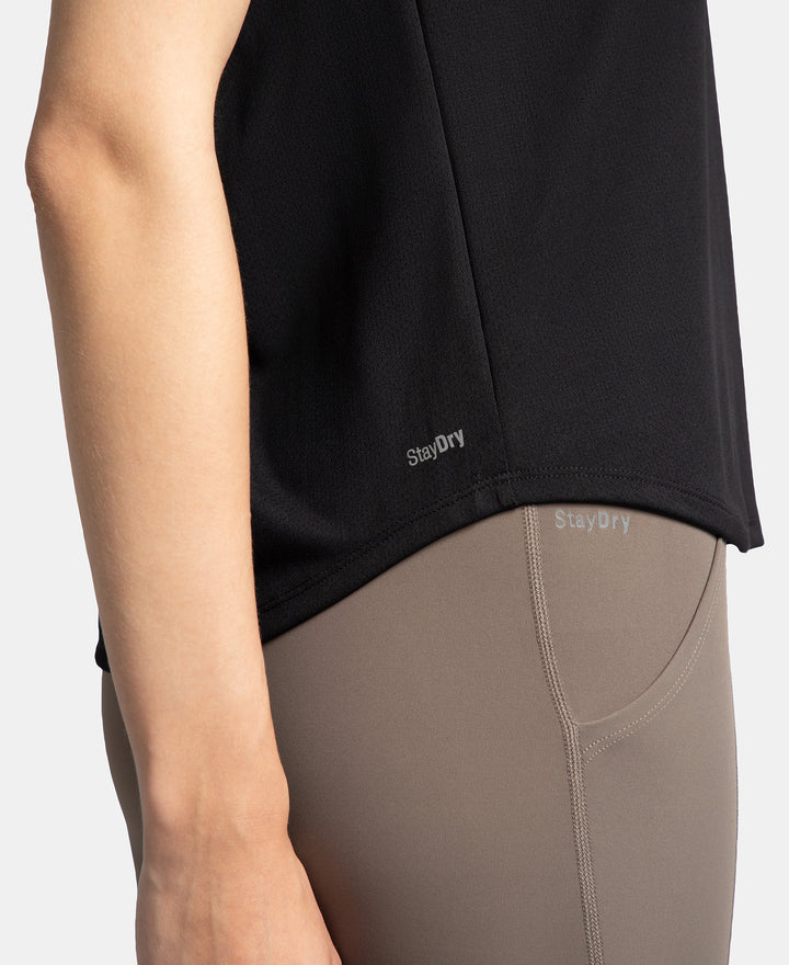 Microfiber Fabric Regular Fit Half Sleeve Breathable Mesh T-Shirt - Black