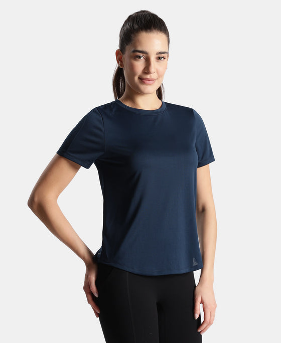 Microfiber Fabric Regular Fit Half Sleeve Breathable Mesh T-Shirt - Cosmic Sapphire