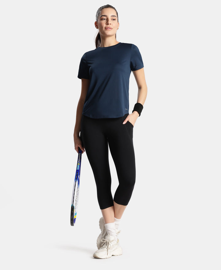 Microfiber Fabric Regular Fit Half Sleeve Breathable Mesh T-Shirt - Cosmic Sapphire