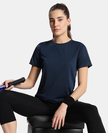 Microfiber Fabric Regular Fit Half Sleeve Breathable Mesh T-Shirt - Cosmic Sapphire