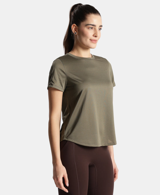 Microfiber Fabric Regular Fit Half Sleeve Breathable Mesh T-Shirt - Earth