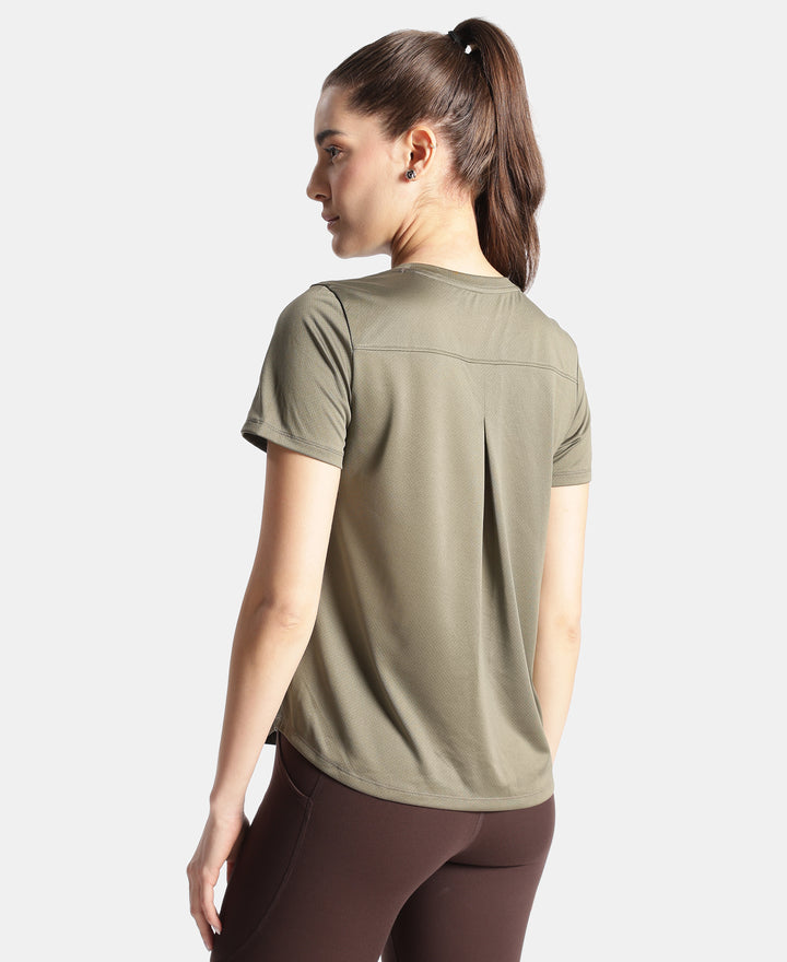 Microfiber Fabric Regular Fit Half Sleeve Breathable Mesh T-Shirt - Earth