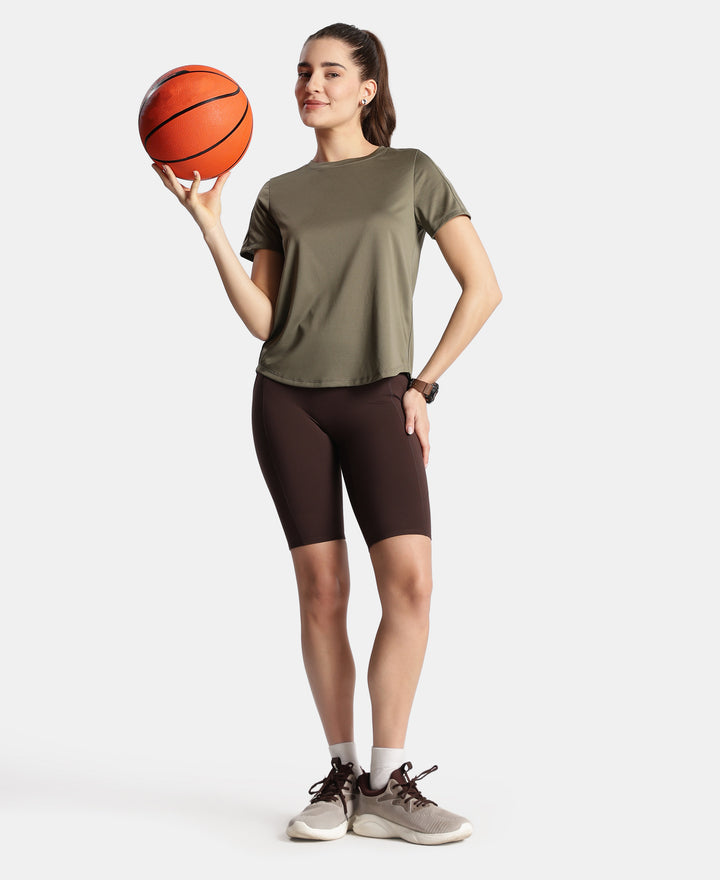 Microfiber Fabric Regular Fit Half Sleeve Breathable Mesh T-Shirt - Earth