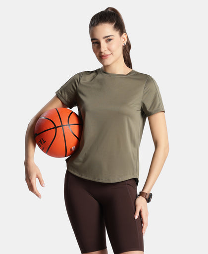 Microfiber Fabric Regular Fit Half Sleeve Breathable Mesh T-Shirt - Earth