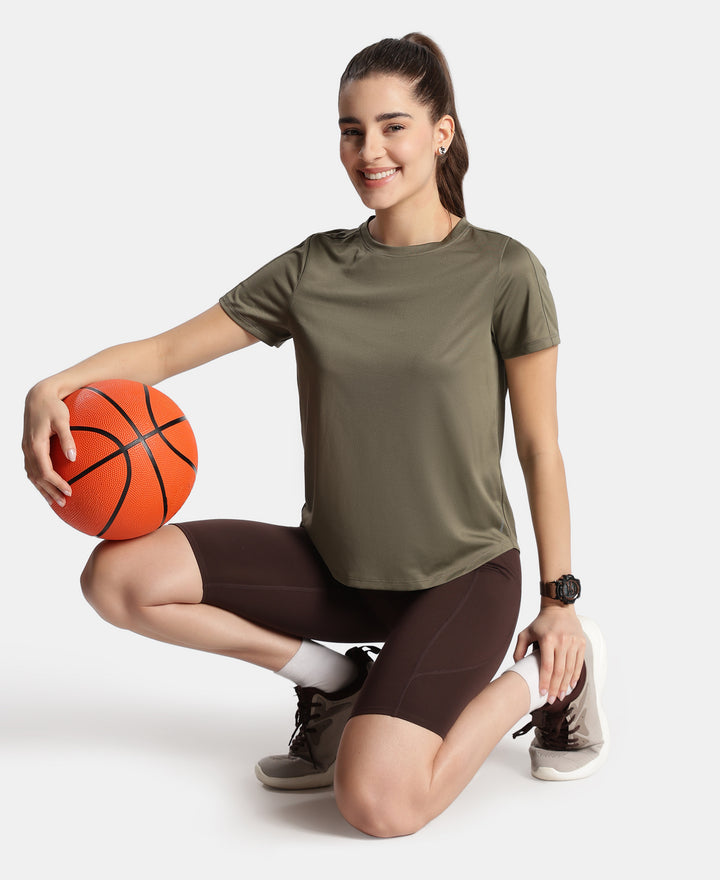 Microfiber Fabric Regular Fit Half Sleeve Breathable Mesh T-Shirt - Earth