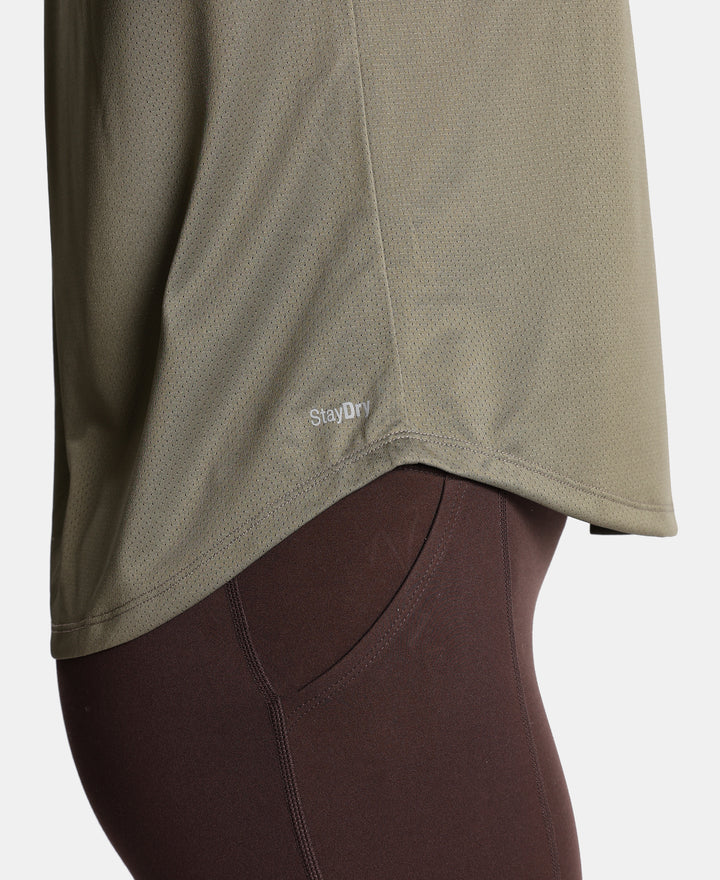 Microfiber Fabric Regular Fit Half Sleeve Breathable Mesh T-Shirt - Earth