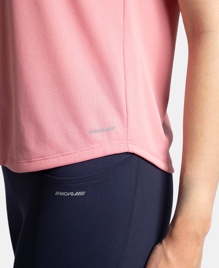 Microfiber Fabric Regular Fit Half Sleeve Breathable Mesh T-Shirt - Rose