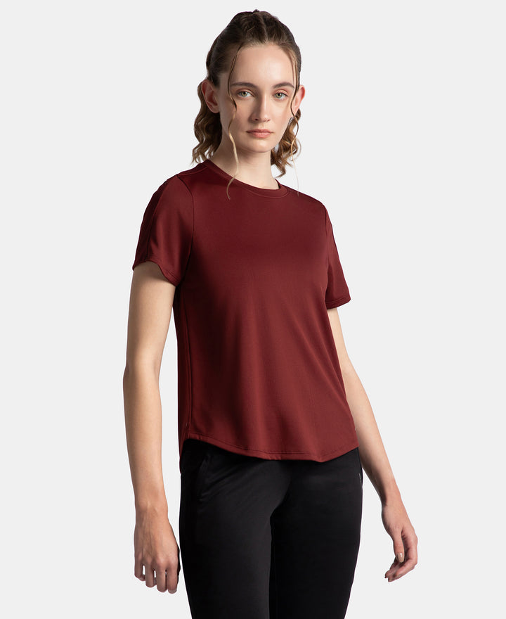 Microfiber Fabric Regular Fit Half Sleeve Breathable Mesh T-Shirt - Tawny Port